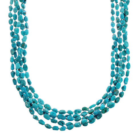Native American 5 Strand High Turquoise Bead Necklace X10109
